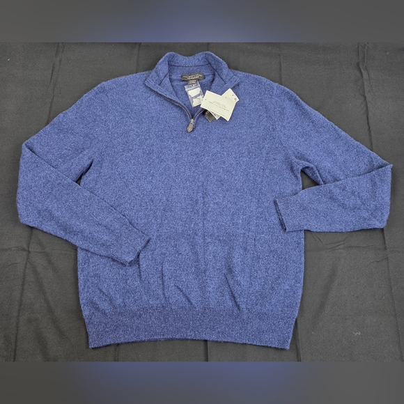 Bloomingdale's Other - Bloomingdales Sweater Mens Large Blue Pullover 1/4 Zip Solid 100% Cashmere New